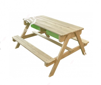 Стол для игр с песком и водой со скамейками и грифельной поверхностью + 5 кг песка